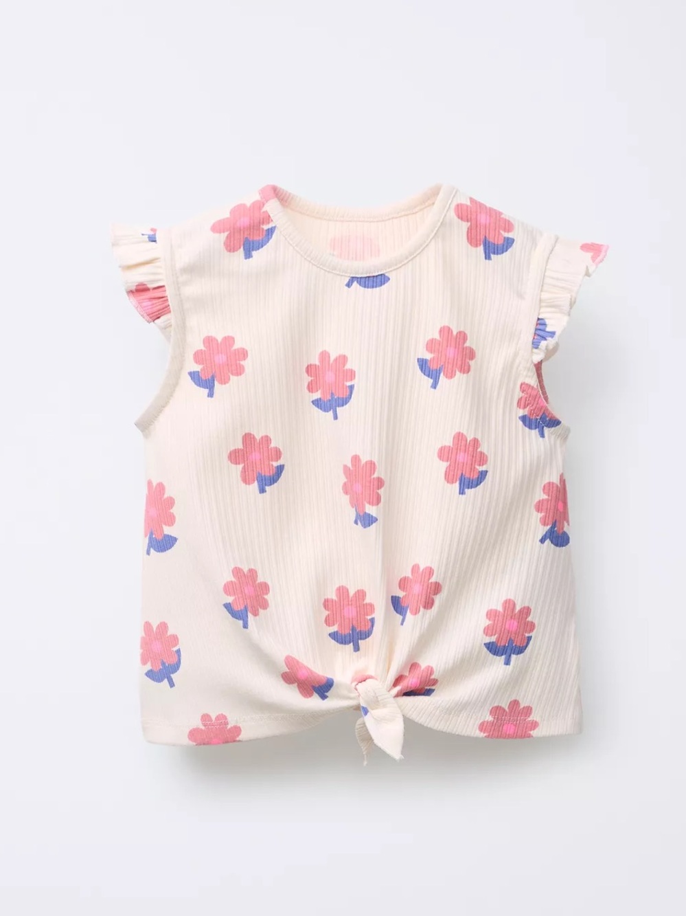 Zara Girls' Cream Floral Tie-Front Tank Top